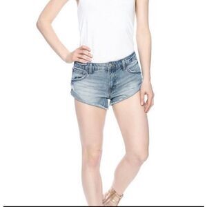 Free People Rolled Hem Button Fly Denim Shorts, Distressed, frayed Hemline | 29